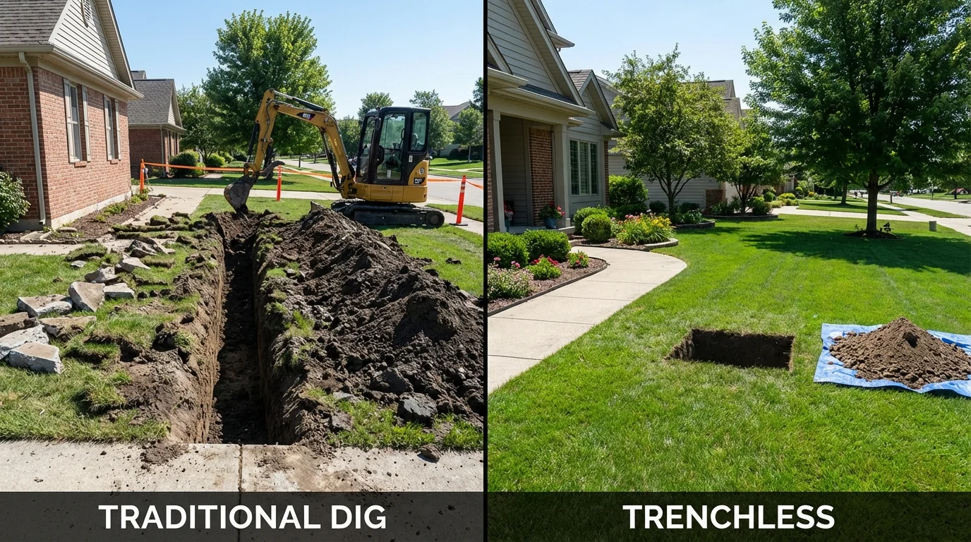 Trenchless sewer repair with minimal yard damage versus traditional excavation in Tracy, CA